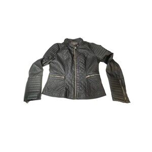 Ci Sono By Cavalini Womens LRG Motorcycle/Bomber Jacket Padded Vegan Leather Blk